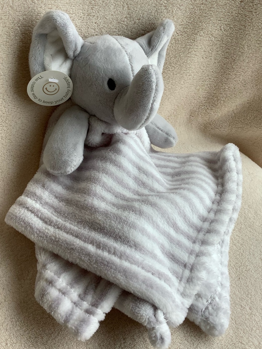 My Baby Boutique Grey White Striped Plush Elephant Lovey Security Blanket Toy